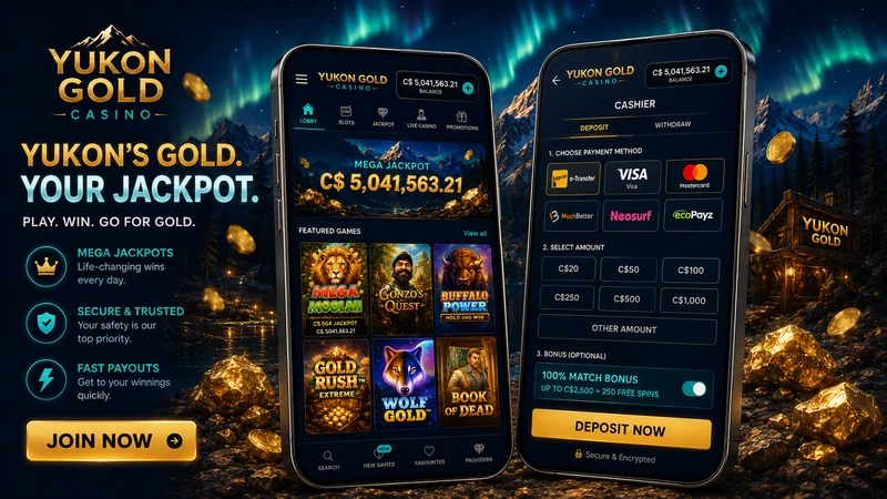 Yukon Gold Casino mobile games lobby showing Microgaming slot tiles and live dealer tables on a smartphone